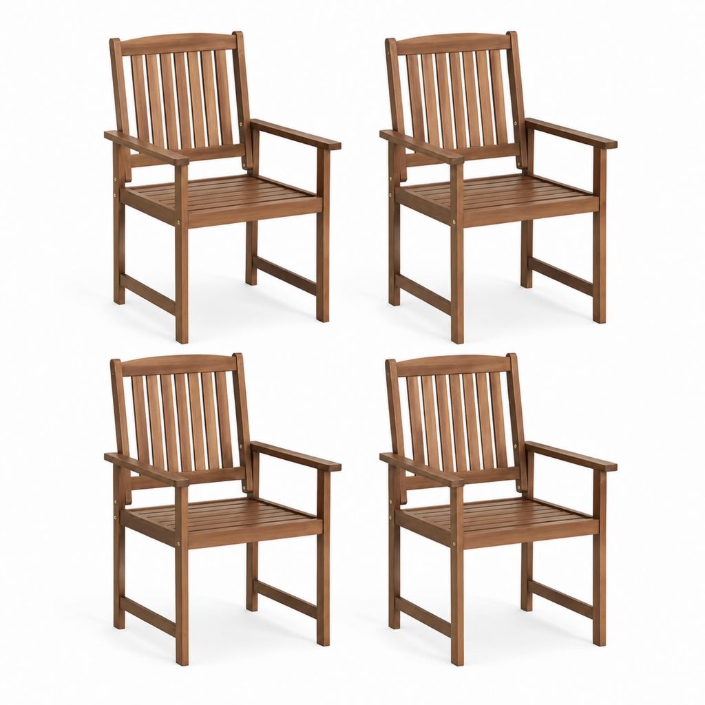 Set 4 sedie da giardino con braccioli in legno massello di acacia marrone 56 x 62 x 92 cm