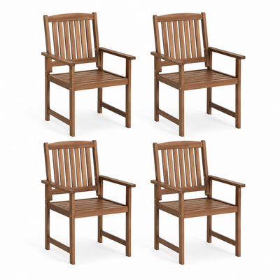 Set 4 sedie da giardino con braccioli in legno massello di acacia marrone 56 x 62 x 92 cm