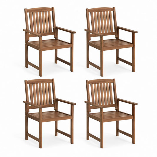 Set 4 sedie da giardino con braccioli in legno massello di acacia marrone 56 x 62 x 92 cm