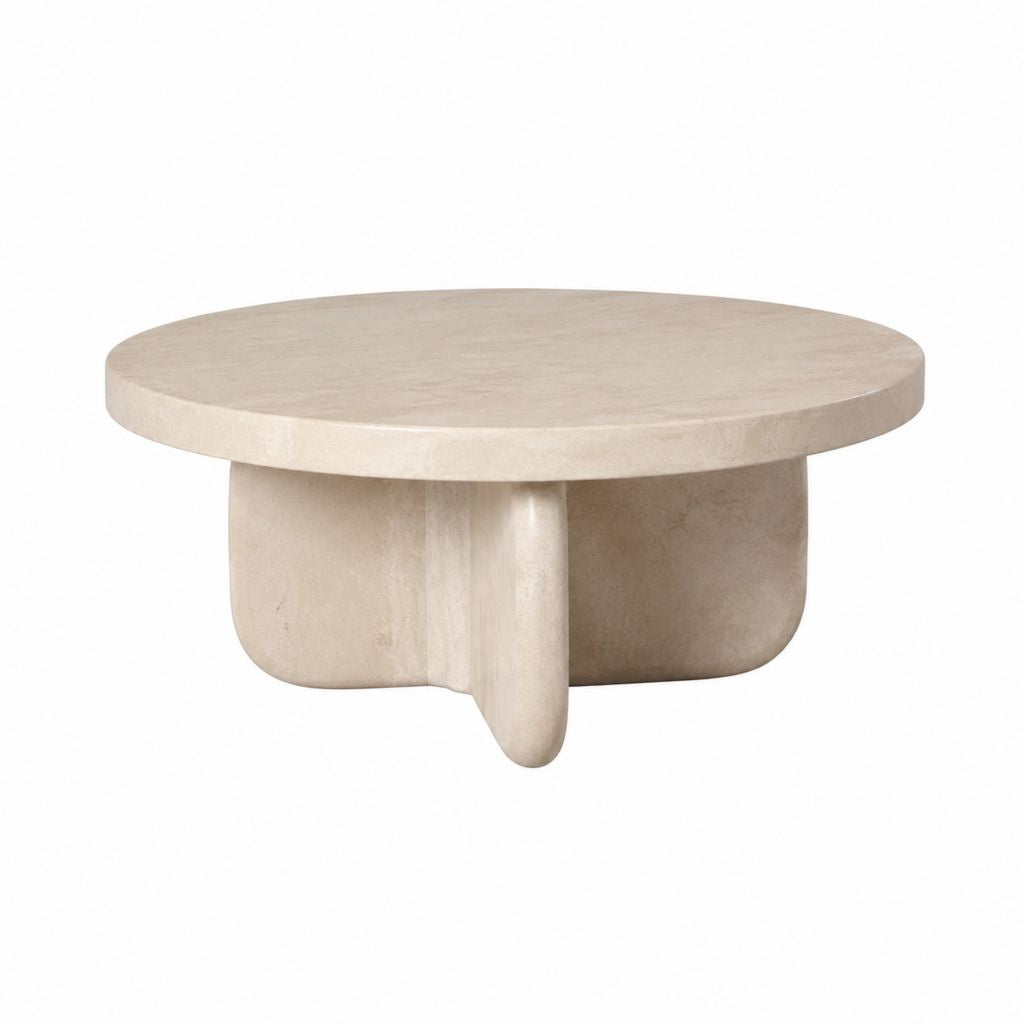 Tavolino da caffè rotondo beige in travertino naturale Ø80 x 35 cm
