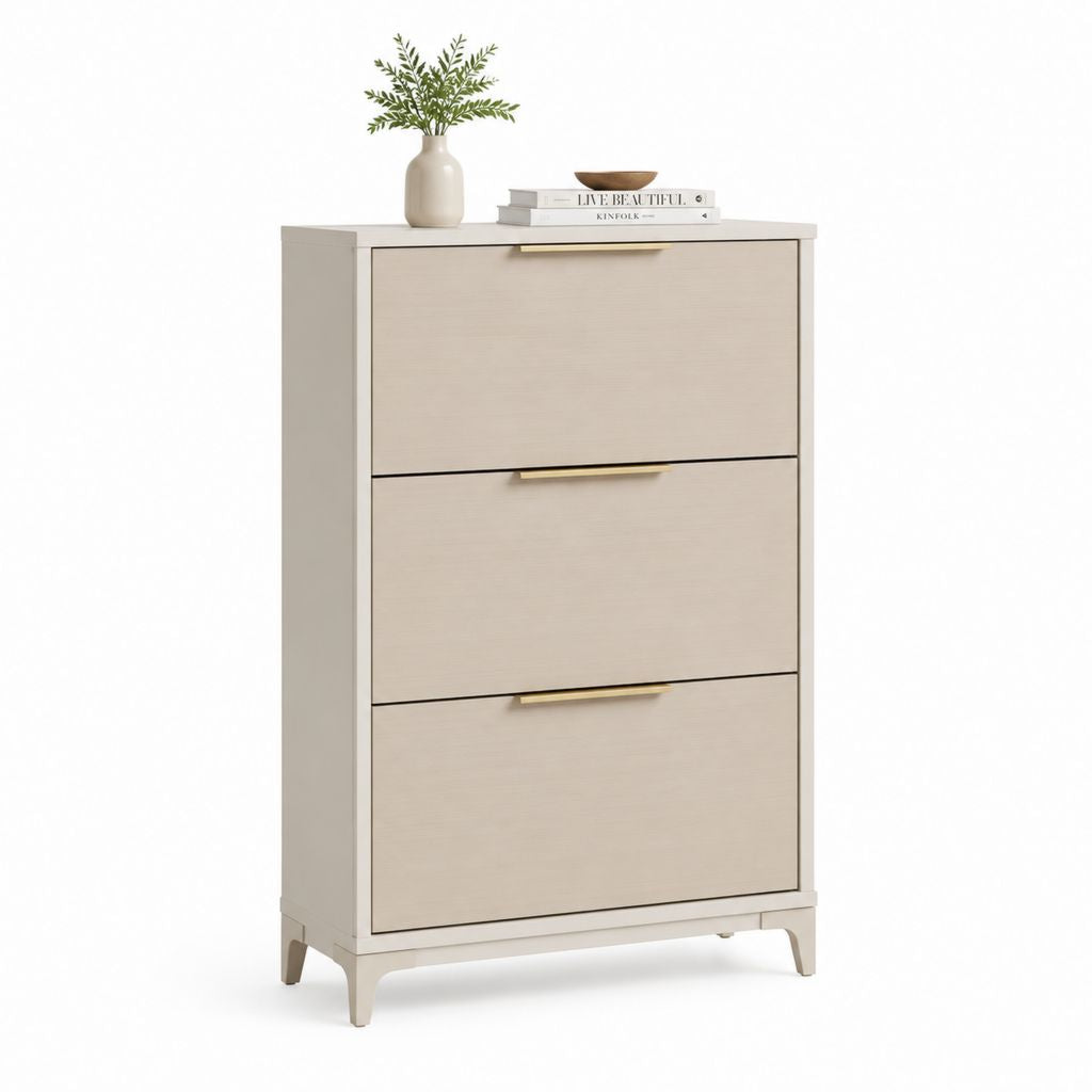 Scarpiera a 3 ante a ribalta beige in MDF rettangolare 70 x 24 x 120 cm