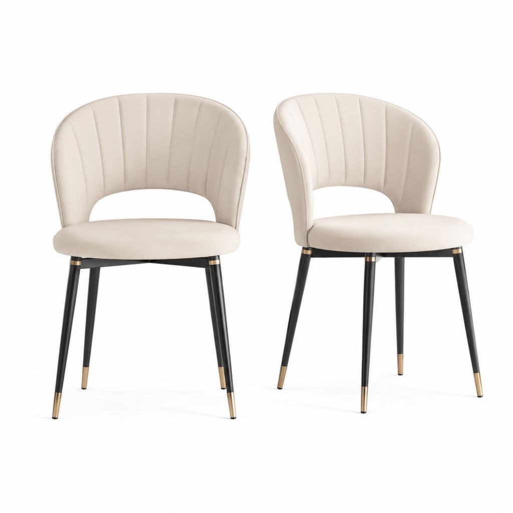 Set di 2 sedie da pranzo beige in PU con schienale curvo e gambe in acciaio 52 x 57 x 82 cm
