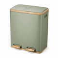 Pattumiera da cucina doppia a pedale verde salvia in PP 30 L 40 x 30 x 45 cm