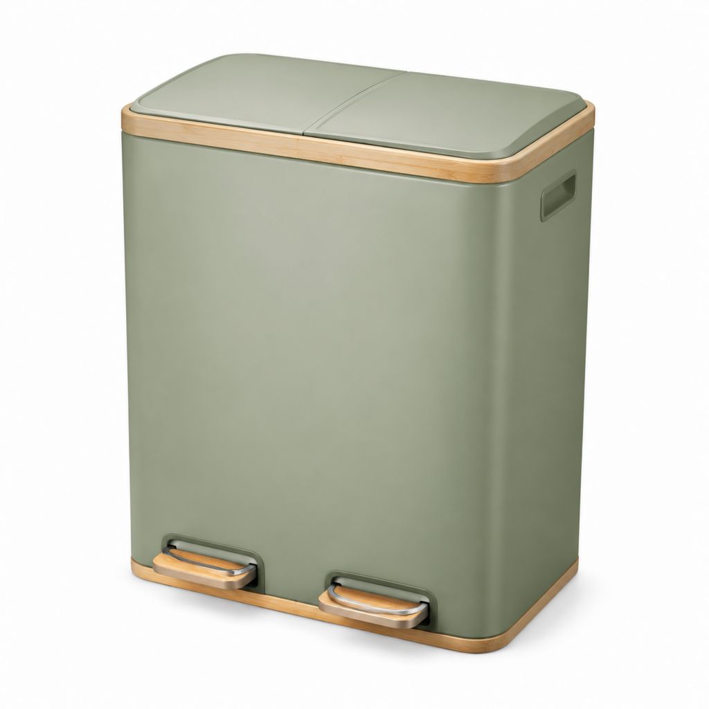 Pattumiera da cucina doppia a pedale verde salvia in PP 30 L 40 x 30 x 45 cm