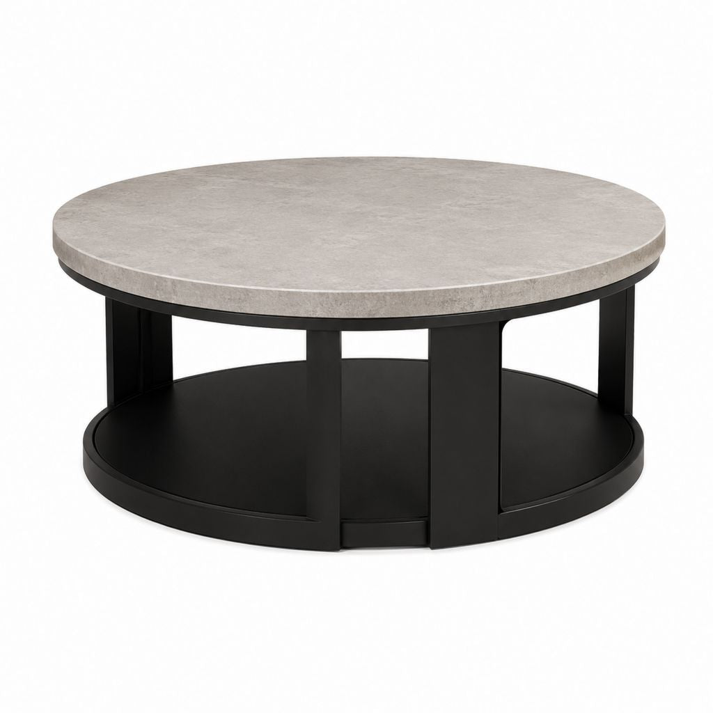 Tavolino da caffè rotondo grigio e nero in MDF effetto cemento 80 x 80 x 40 cm