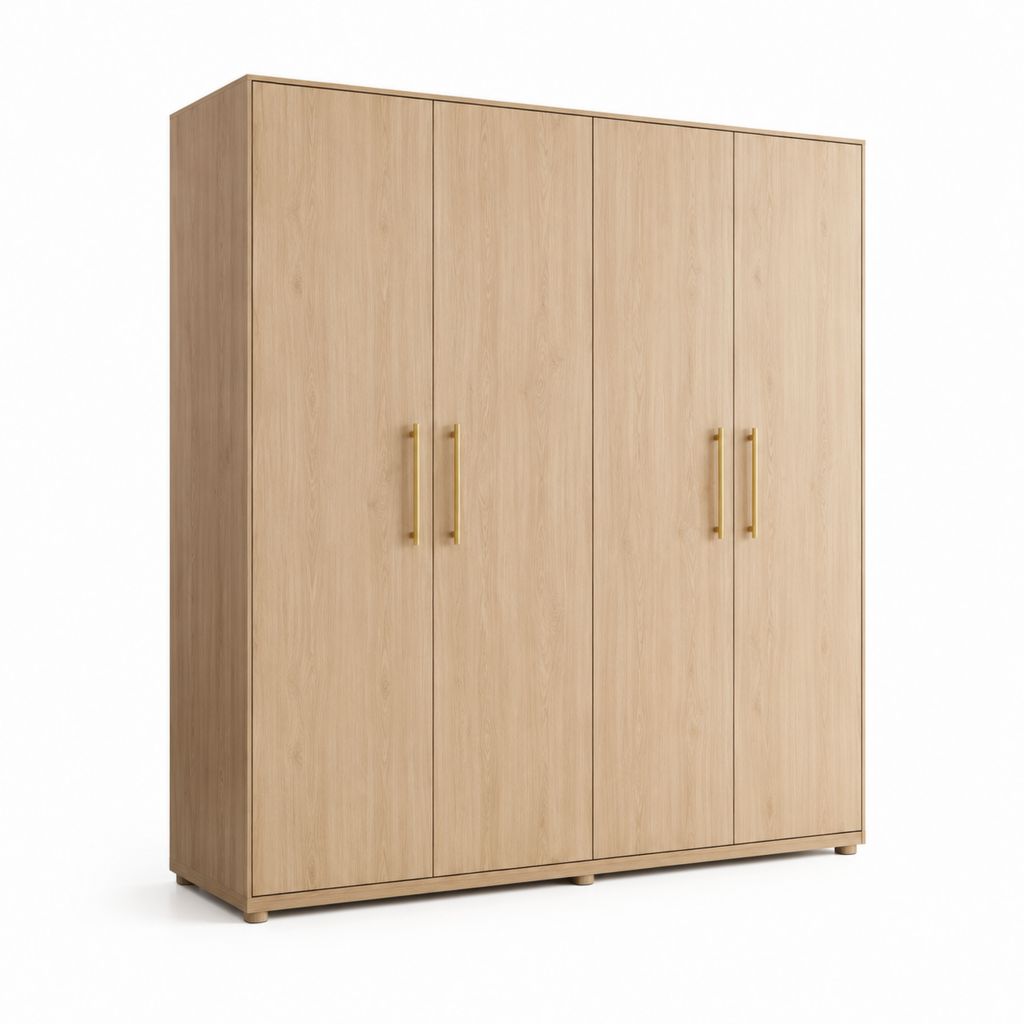 Armadio guardaroba 4 ante rovere chiaro in pannello truciolare 200 x 200 x 52 cm