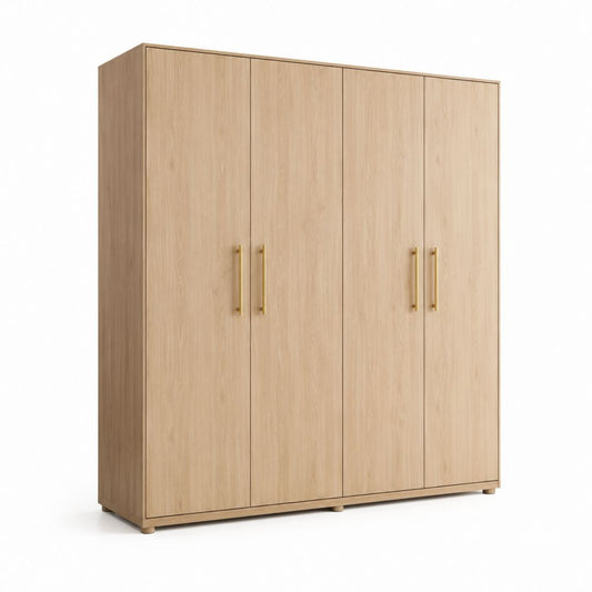 Armadio guardaroba 4 ante rovere chiaro in pannello truciolare 200 x 200 x 52 cm