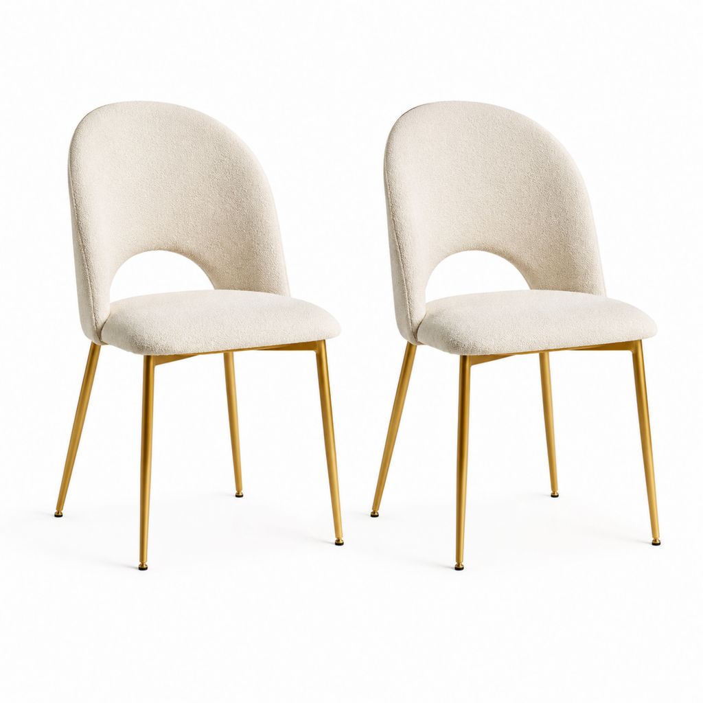 Set di 2 sedie da pranzo avorio in poliestere con gambe in acciaio dorato schienale curvo 48 x 55 x 82 cm