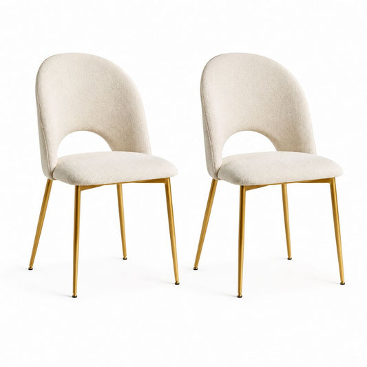 Set di 2 sedie da pranzo avorio in poliestere con gambe in acciaio dorato schienale curvo 48 x 55 x 82 cm