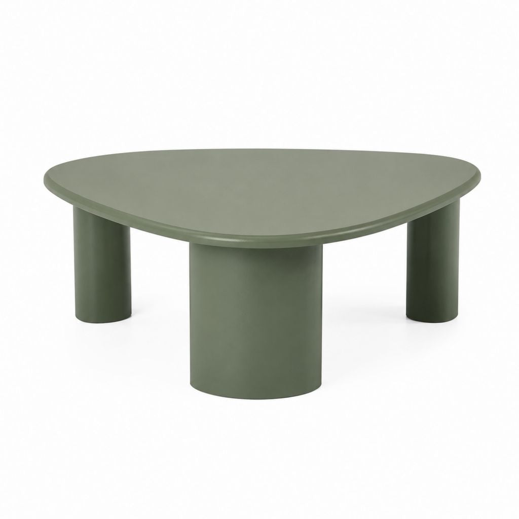 Tavolino da caffè verde in MDF laccato forma triangolare arrotondata 120 x 80 x 40 cm
