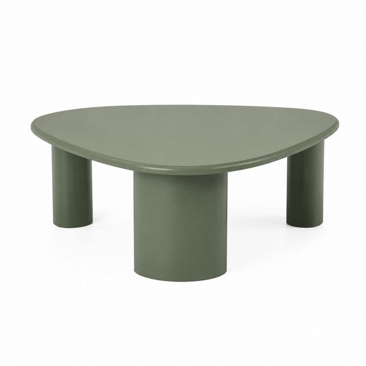 Tavolino da caffè verde in MDF laccato forma triangolare arrotondata 120 x 80 x 40 cm