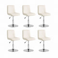 Set 6 sedie da pranzo regolabili bianche in similpelle PU con base rotonda in acciaio cromato 45 x 52 x 84-105 cm