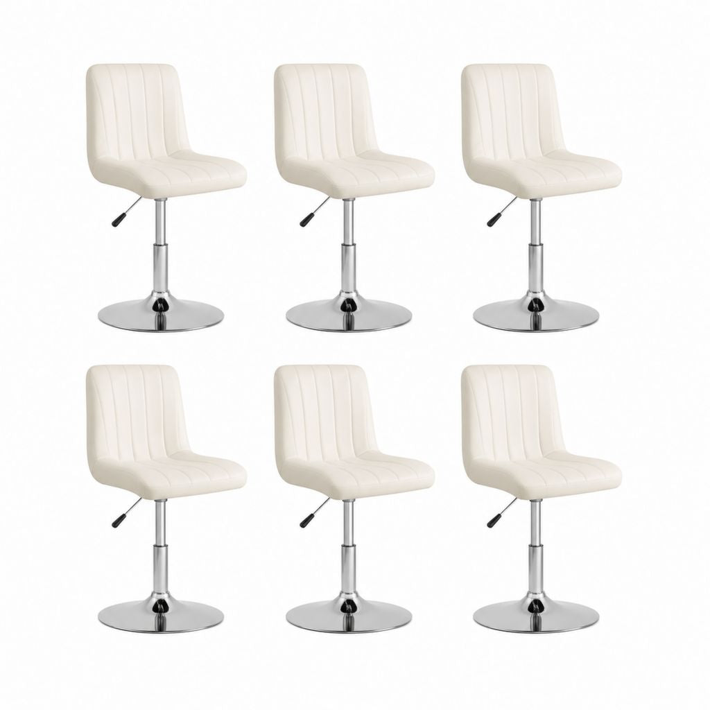 Set 6 sedie da pranzo regolabili bianche in similpelle PU con base rotonda in acciaio cromato 45 x 52 x 84-105 cm