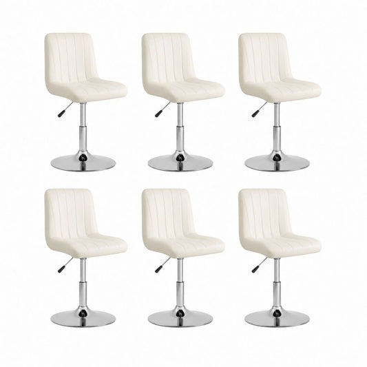 Set 6 sedie da pranzo regolabili bianche in similpelle PU con base rotonda in acciaio cromato 45 x 52 x 84-105 cm