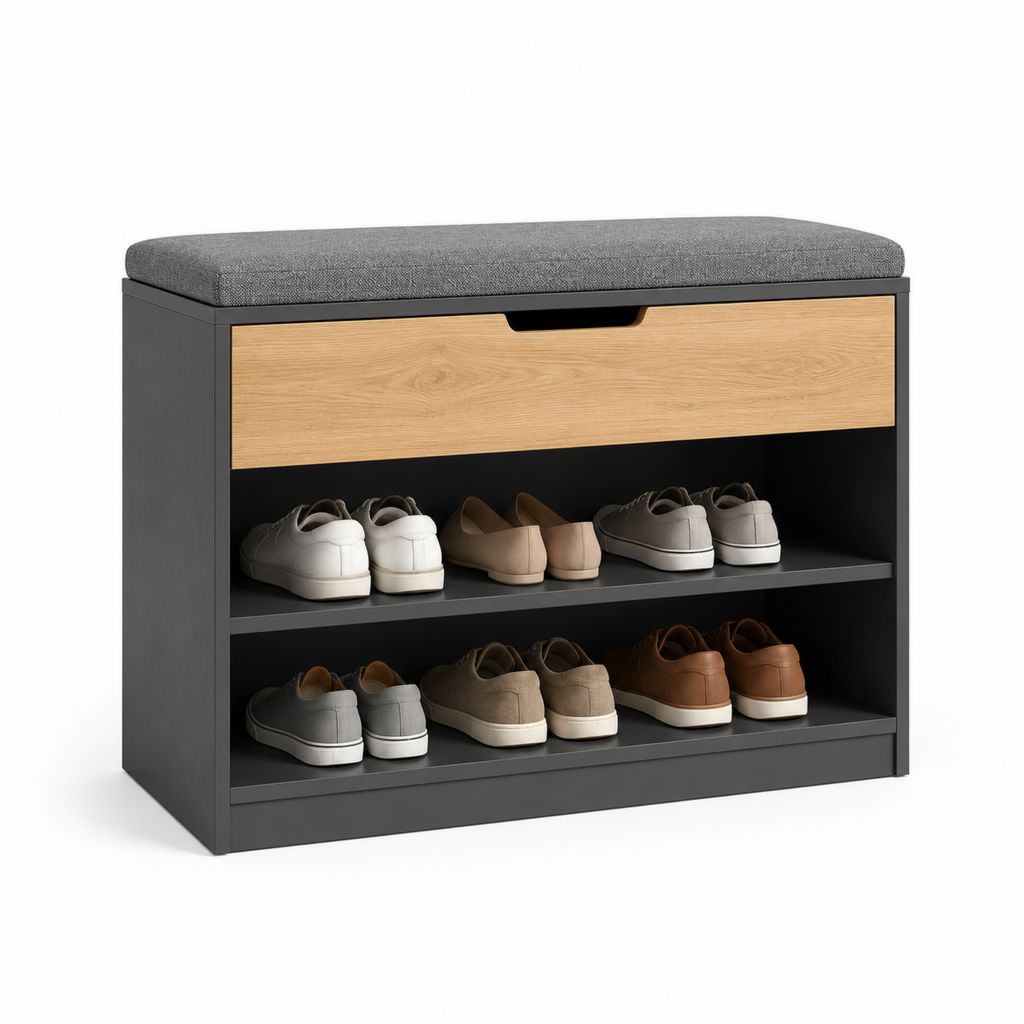 Scarpiera da ingresso con panca grigio antracite in MDF 80 x 30 x 50 cm