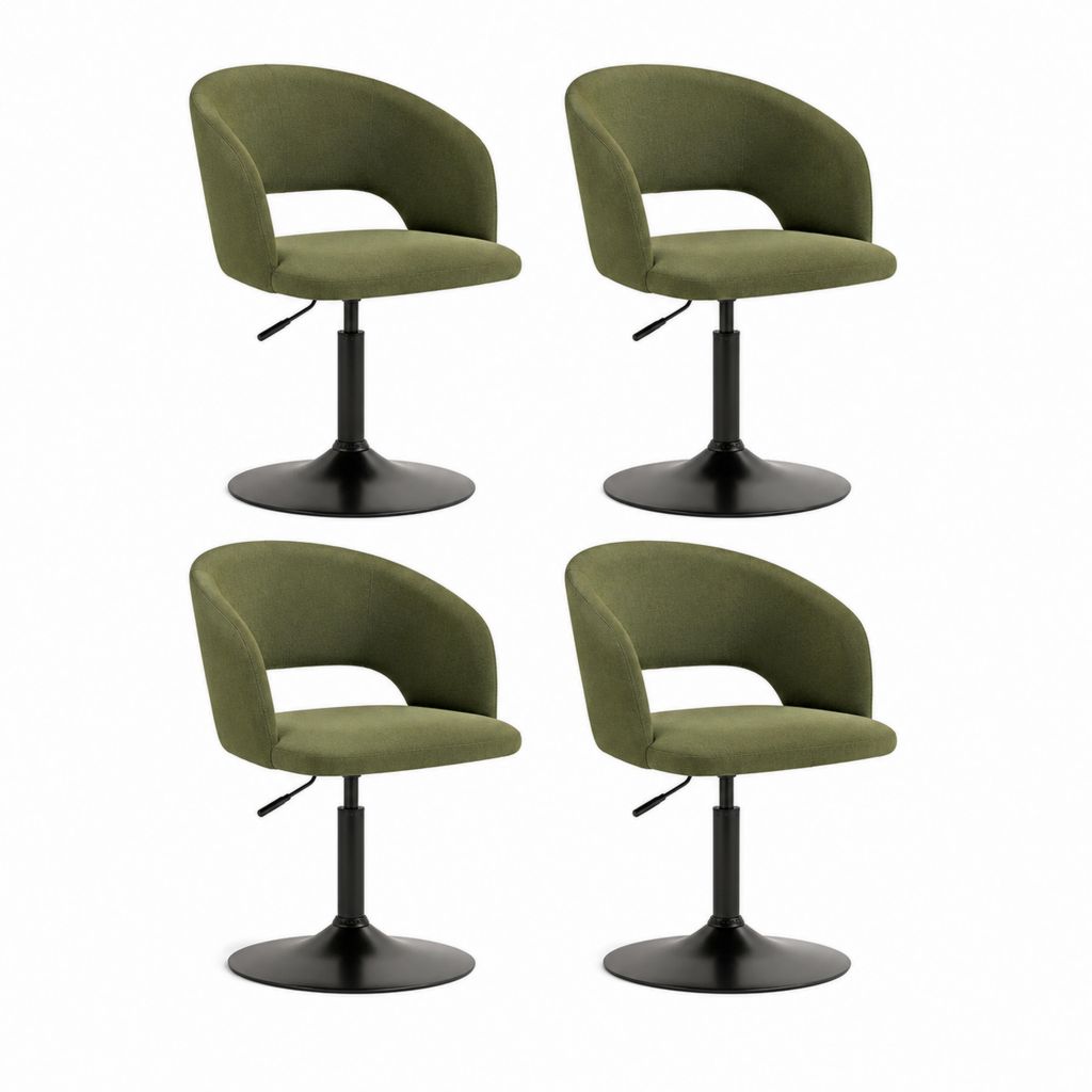 Set 4 sedie da pranzo girevoli verde oliva in velluto di poliestere con base in acciaio regolabili 52 x 55 x 77-89 cm