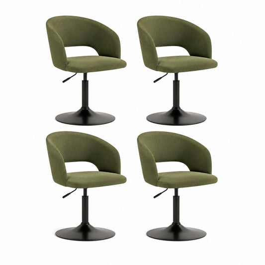 Set 4 sedie da pranzo girevoli verde oliva in velluto di poliestere con base in acciaio regolabili 52 x 55 x 77-89 cm