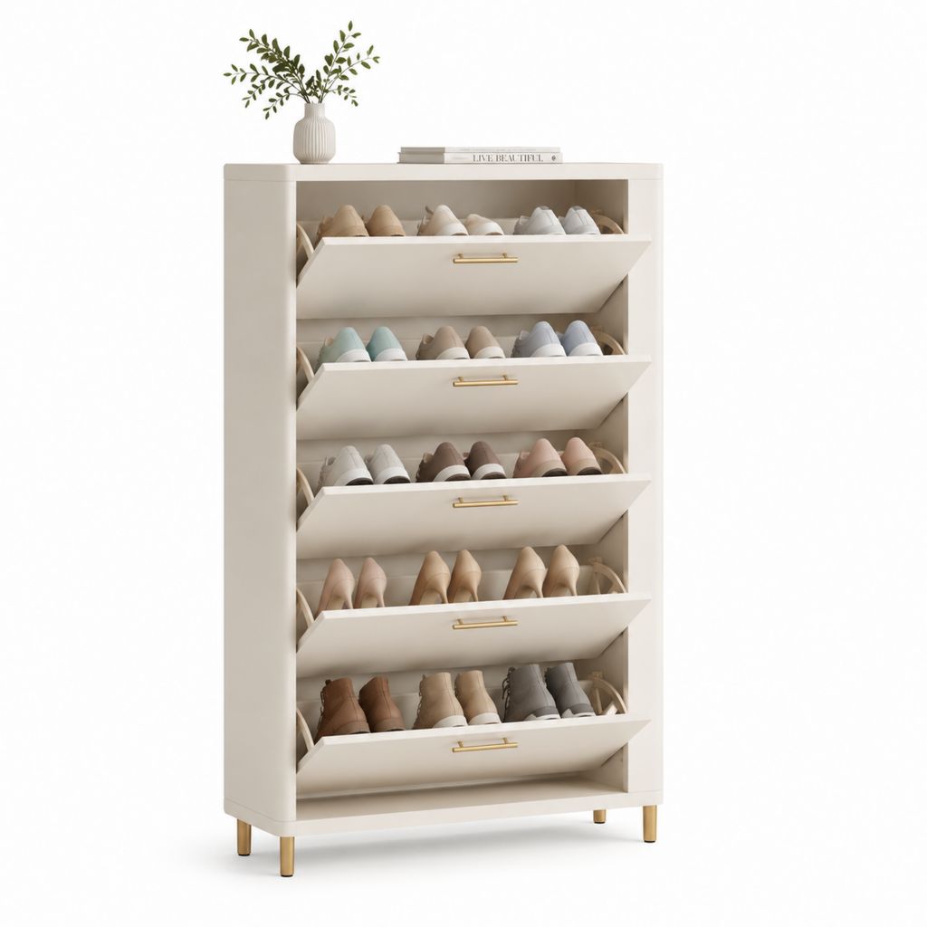 Scarpiera rettangolare a 5 ante ribaltabili bianca in pannello truciolare nobilitato 80 x 30 x 180 cm