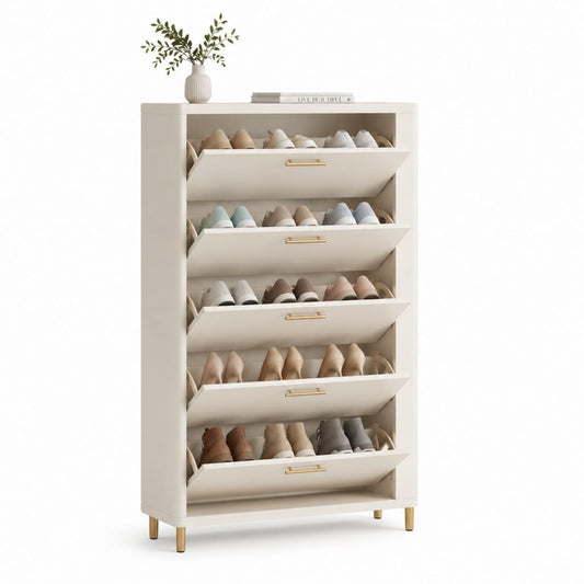 Scarpiera rettangolare a 5 ante ribaltabili bianca in pannello truciolare nobilitato 80 x 30 x 180 cm