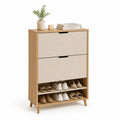 Scarpiera a ribalta 2 ante rovere naturale e beige in pannello truciolare 80 x 30 x 110 cm