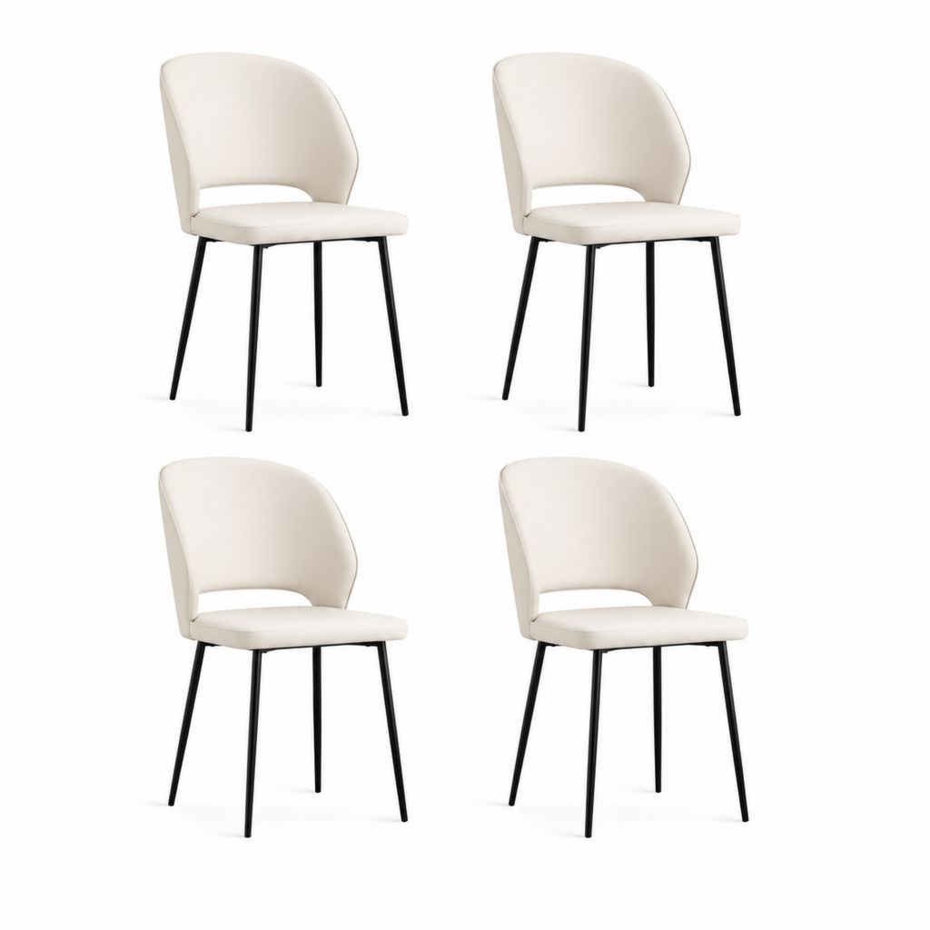 Set di 4 sedie da pranzo beige in similpelle PU con gambe in acciaio nero 48 x 55 x 82 cm
