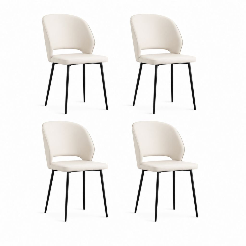 Set di 4 sedie da pranzo beige in similpelle PU con gambe in acciaio nero 48 x 55 x 82 cm