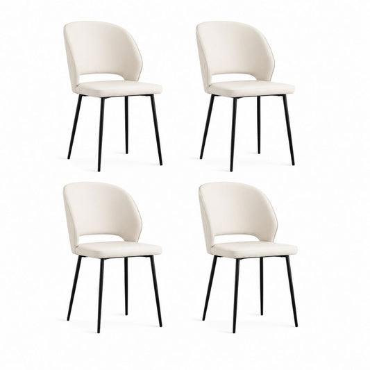 Set di 4 sedie da pranzo beige in similpelle PU con gambe in acciaio nero 48 x 55 x 82 cm