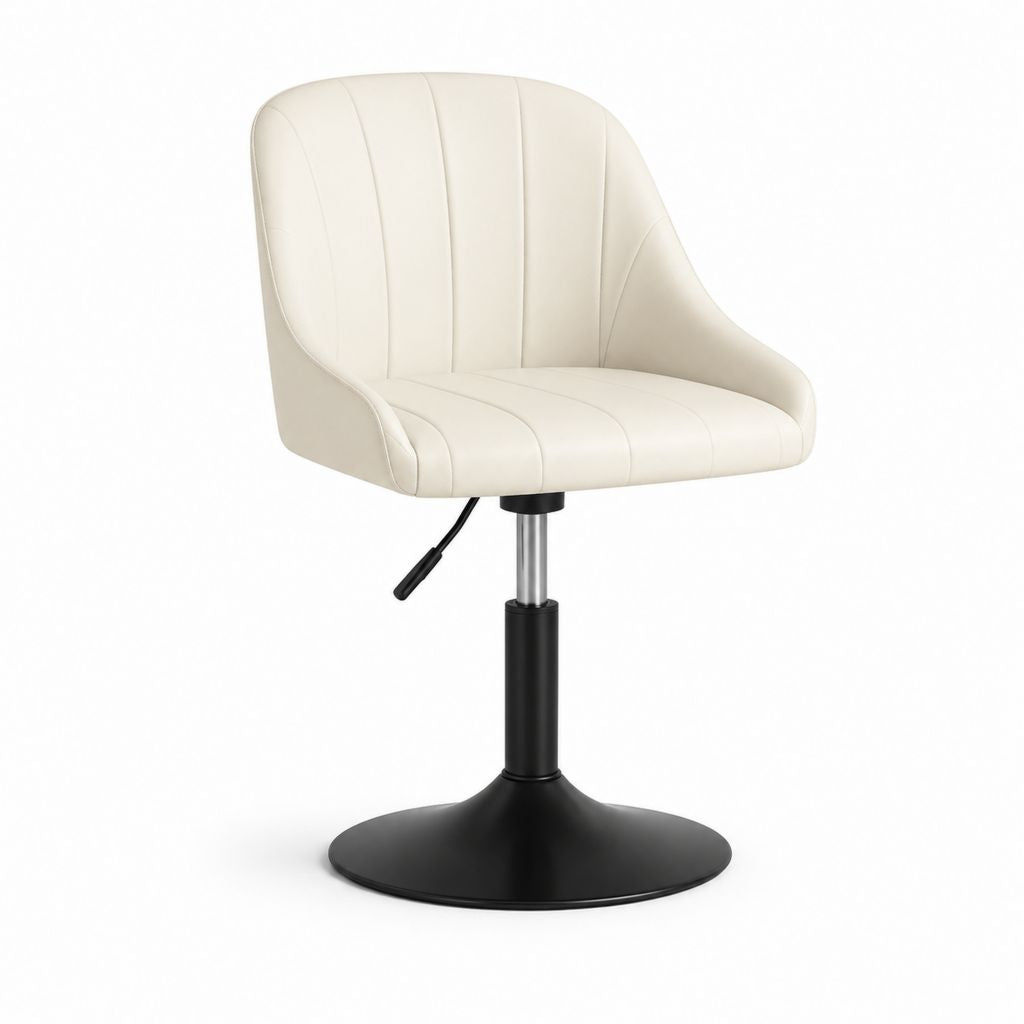 Sedia da pranzo girevole bianco crema in pelle sintetica PU con base rotonda regolabile 58 x 60 x 83-95 cm