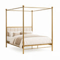 Letto a baldacchino matrimoniale oro in acciaio con testiera imbottita 160 x 200 cm
