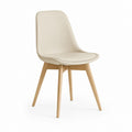 Sedia da pranzo crema in pelle sintetica PU con gambe in legno massello schienale curvo 48 x 55 x 83 cm