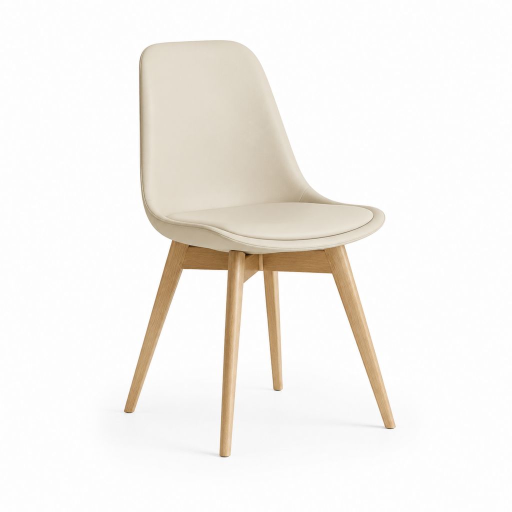 Sedia da pranzo crema in pelle sintetica PU con gambe in legno massello schienale curvo 48 x 55 x 83 cm
