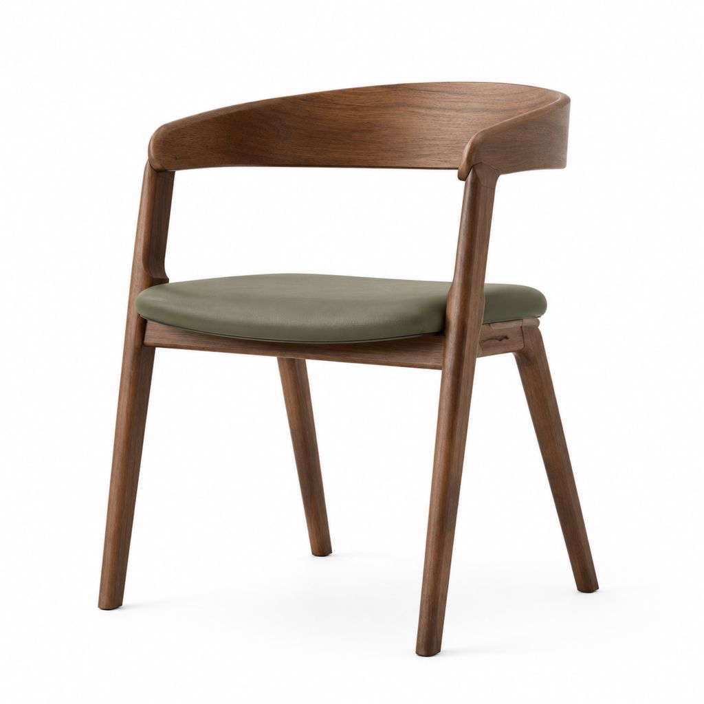 Sedia da pranzo in legno massello noce con seduta in PU verde 54 x 55 x 76 cm