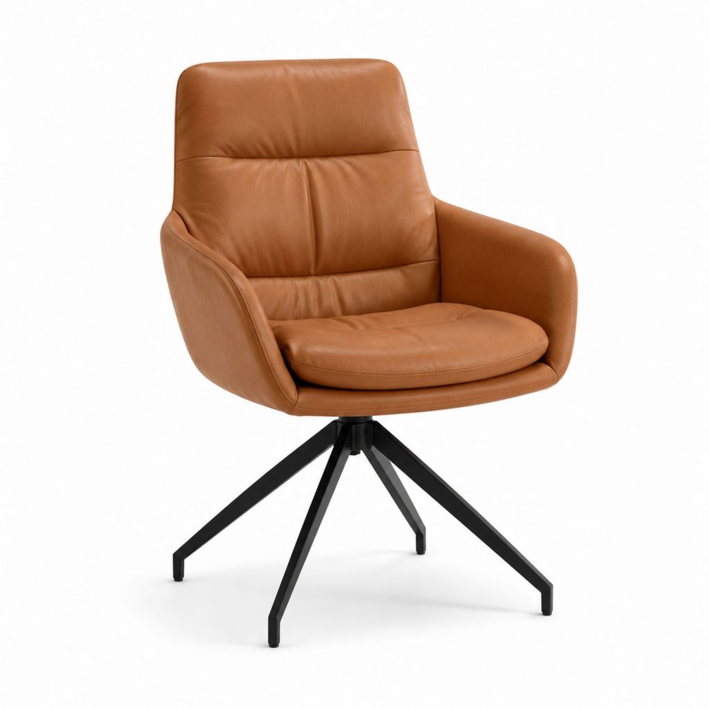 Sedia da pranzo girevole con braccioli cognac in similpelle PU e acciaio 60 x 62 x 88 cm