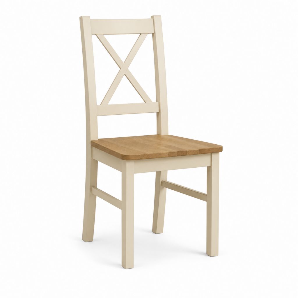 Sedia da pranzo in legno massello crema e rovere con schienale a X seduta rettangolare 43 x 49 x 95 cm