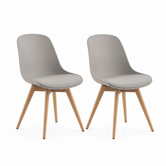 Set 2 sedie da pranzo grigio chiaro in PP con cuscino in poliestere e gambe in legno massello 48 x 54 x 82 cm