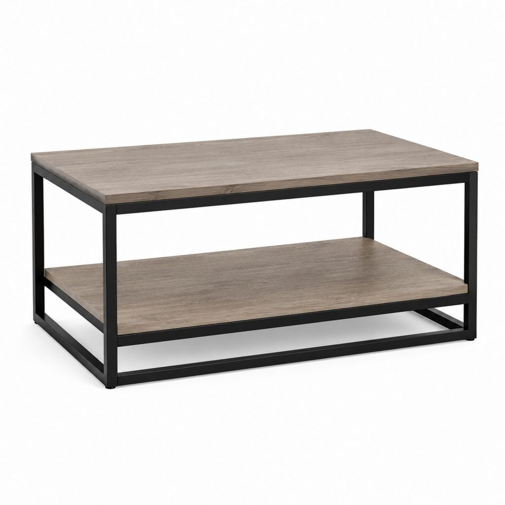 Tavolino da caffè rettangolare grigio rovere e nero in pannello truciolare e acciaio 100 x 60 x 45 cm