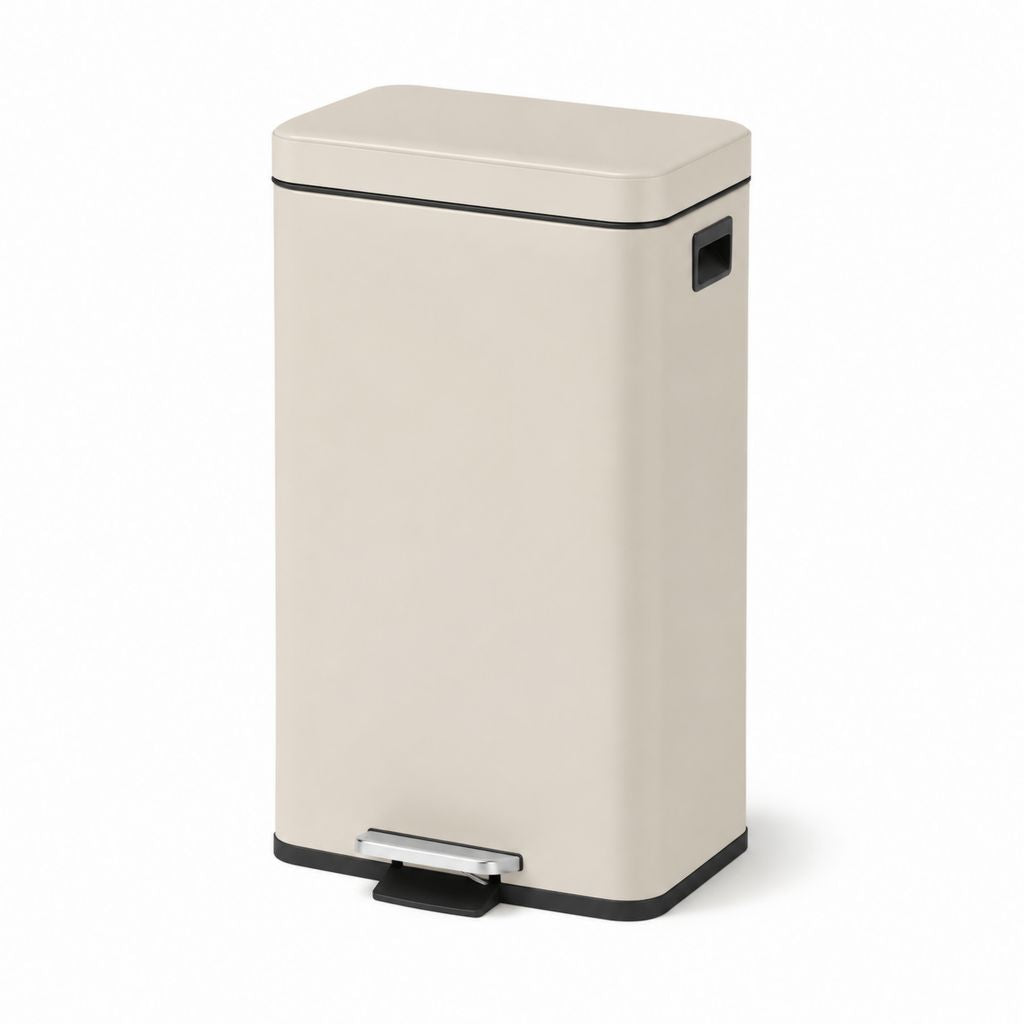 Pattumiera da cucina a pedale beige in acciaio verniciato rettangolare 30 L 30 x 30 x 65 cm