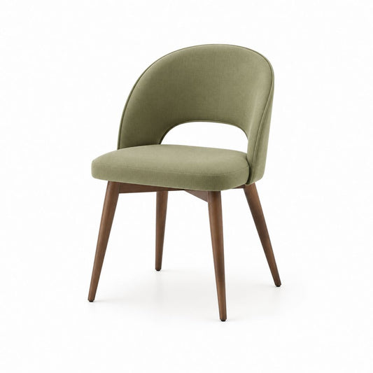Sedia da pranzo imbottita verde oliva in poliestere con gambe in legno massello 50 x 56 x 83 cm