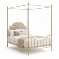 Letto a baldacchino matrimoniale avorio in acciaio con testiera imbottita 170 x 210 x 210 cm per materasso 160 x 200 cm