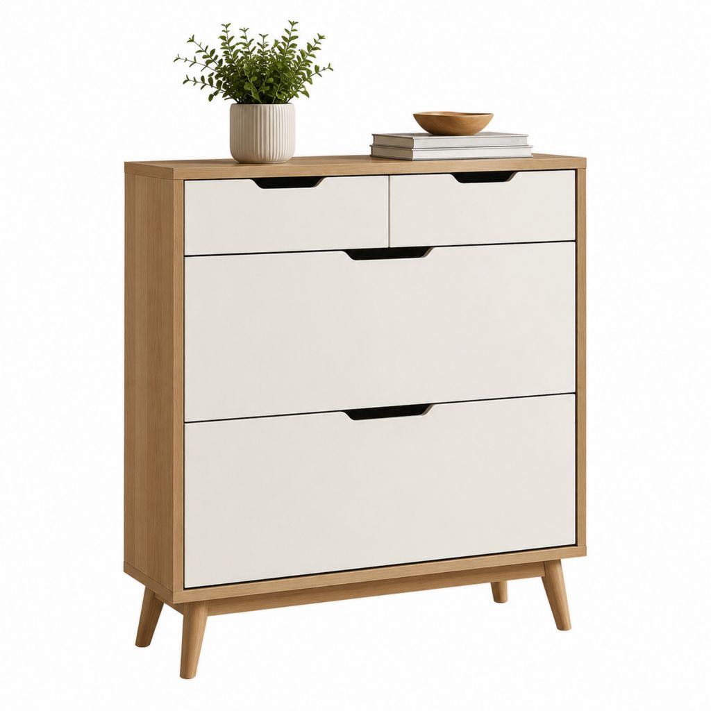 Scarpiera a 3 ante bianco e rovere in MDF 80 x 30 x 100 cm