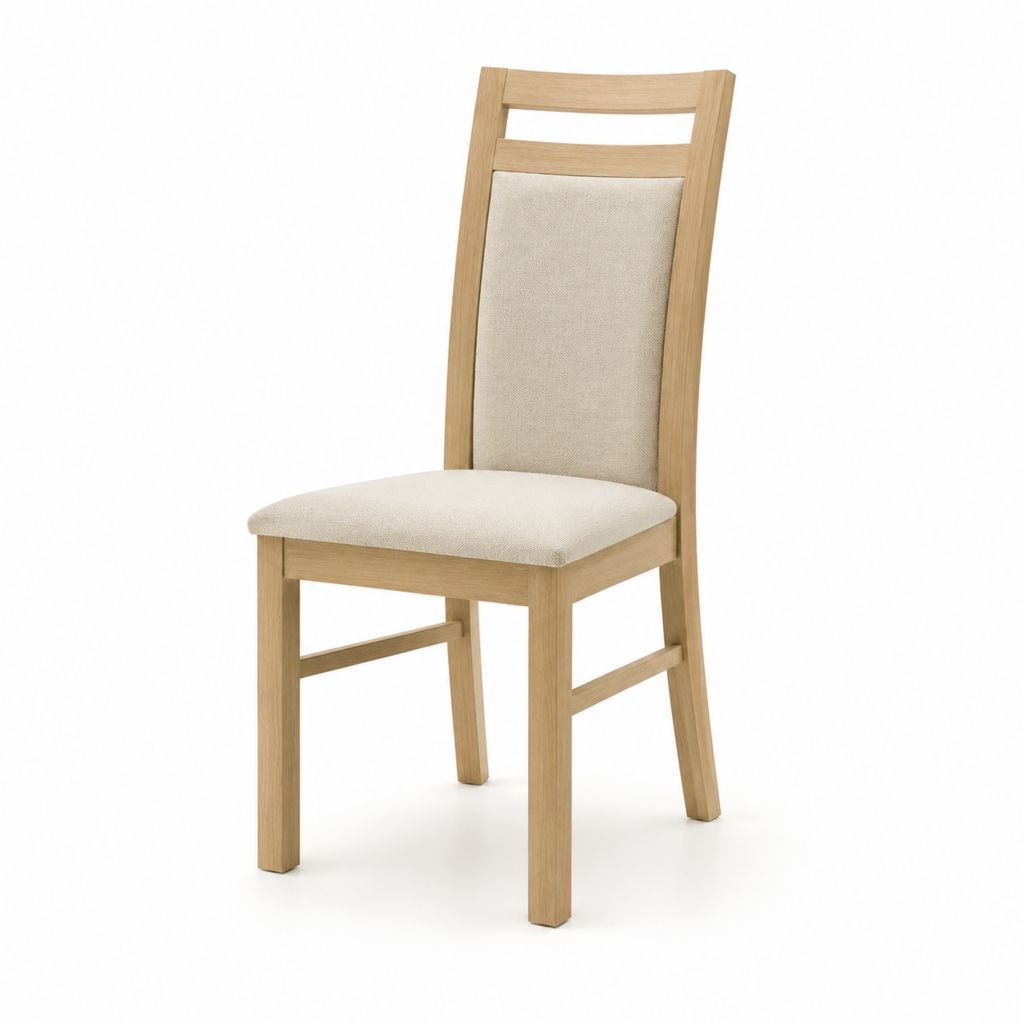 Sedia da pranzo beige in rovere massello con schienale rettangolare imbottito 45 x 55 x 100 cm